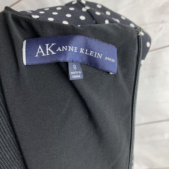 AK Anne Klein Dress Polka Dot A-line Fit-and-Flare Black 8 M Elastic Belt zipper - Picture 14 of 16